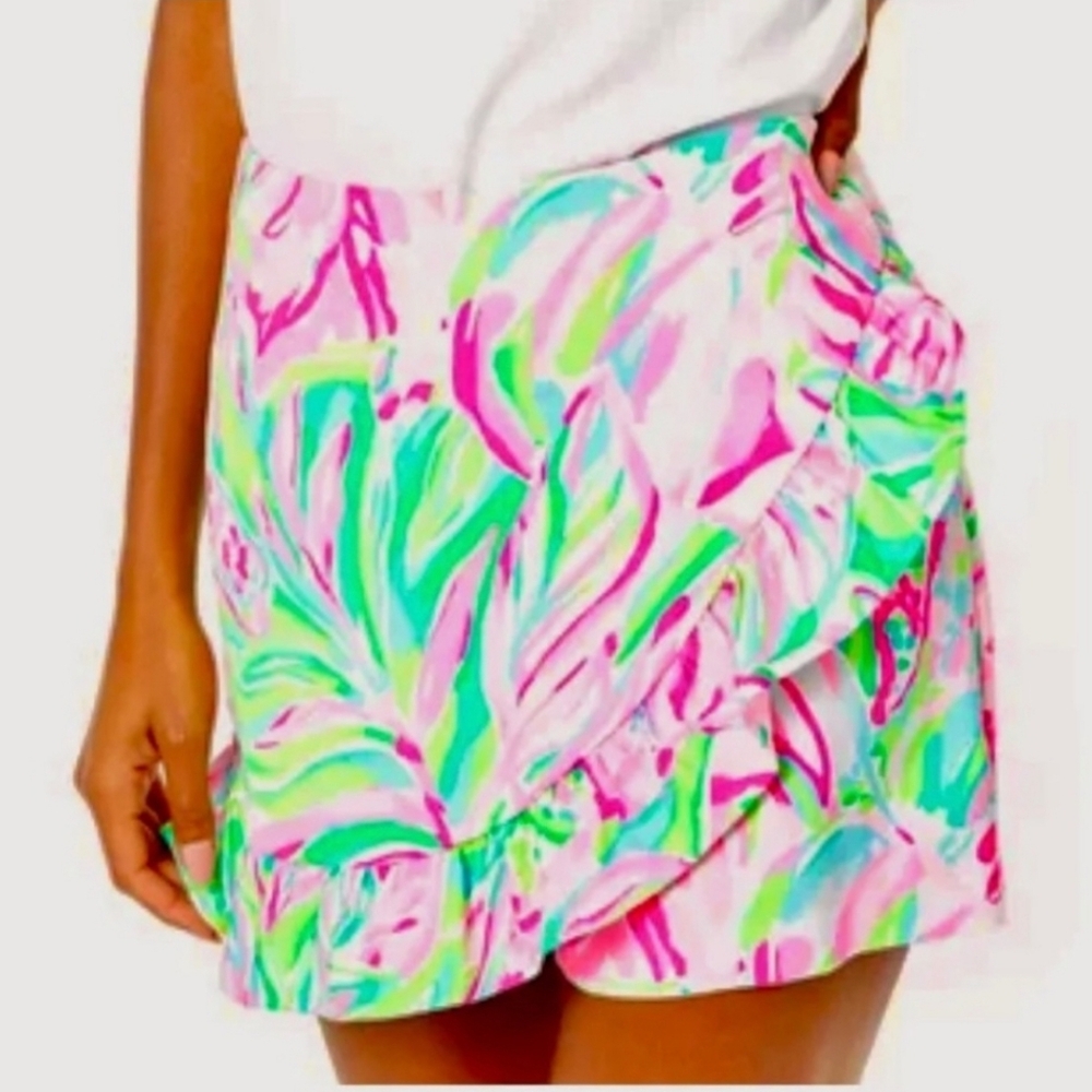 Lilly Pulitzer Pink Multi Leaf-Print Ruffle Skort